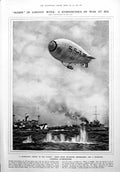 Antique Old Print Blimps Convoy Work Destroyers Shots At Sea Cecil King 1918