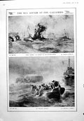 Old Print Sea Affair Art Windy Corner Charles Dixon Wrecked Zeppelin 1917 20th