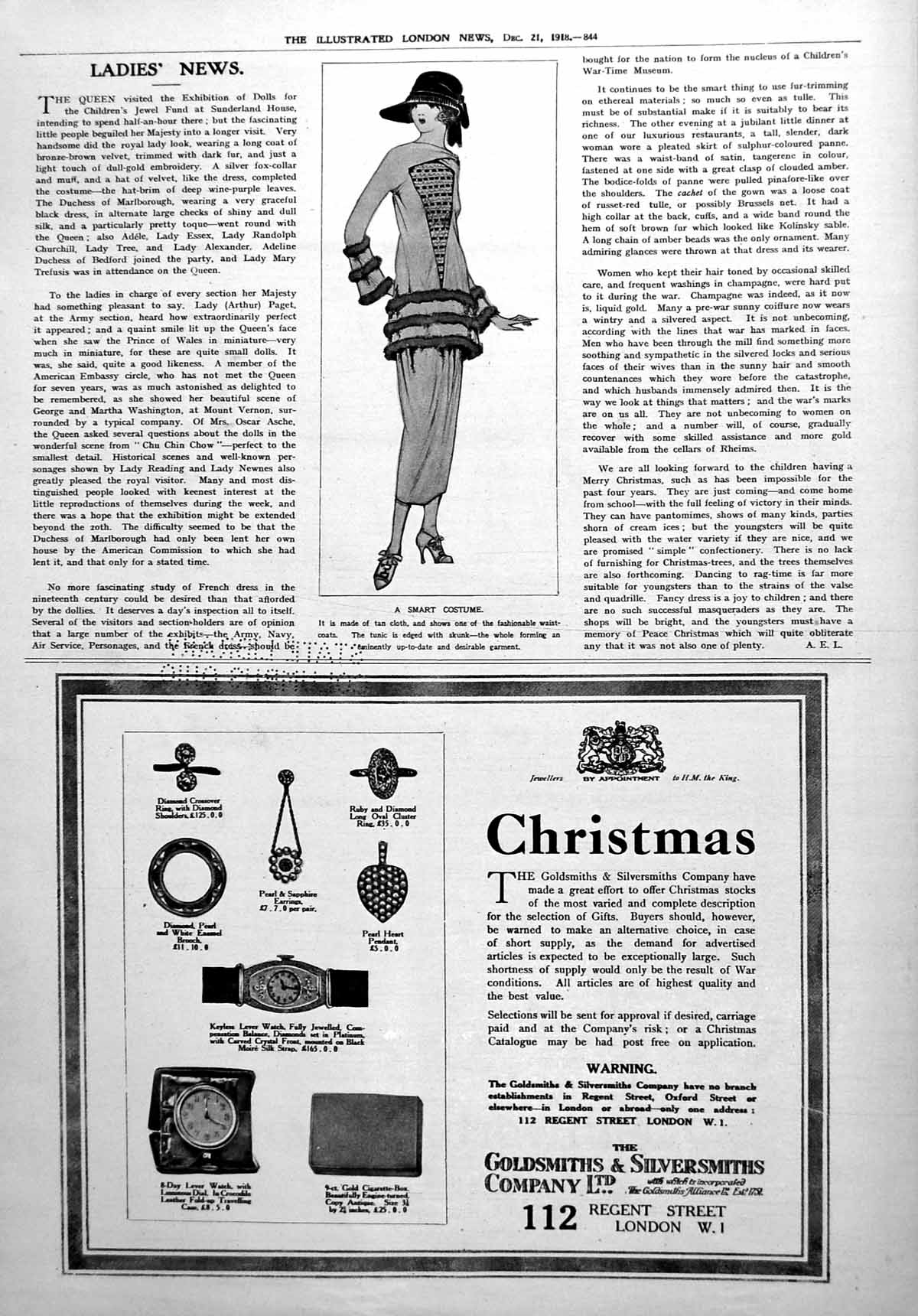 Antique Old Print Ladies News Smart Costume Gsmiths Silversmiths Advert 1918