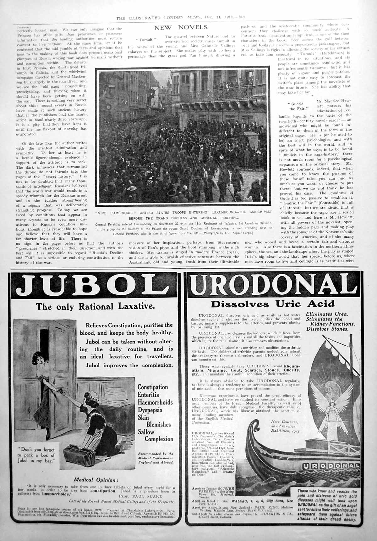 Antique Old Print Vive L'Amerique United States Troop S Enter Luxembourg 1918