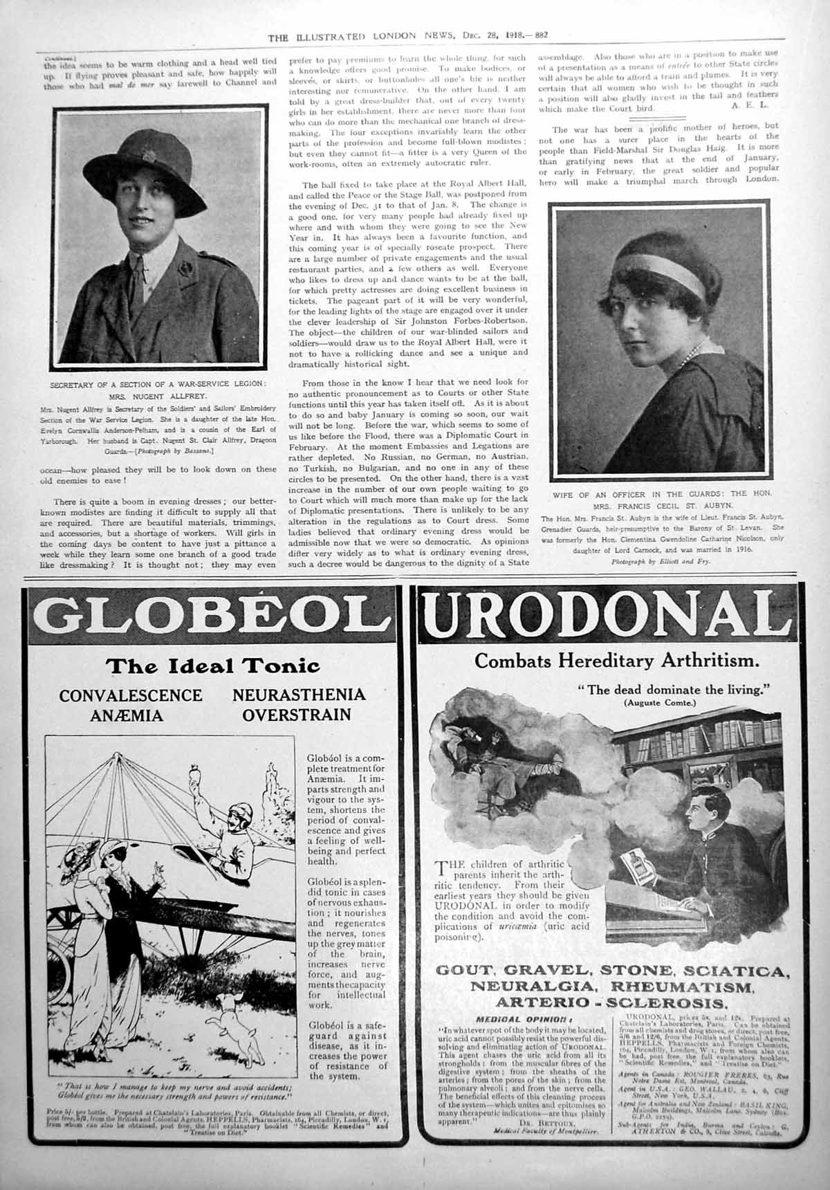 Antique Print Mrs Nugent Allfrey Francis Cecil Globeol Tonic Urodonal 1918 20th