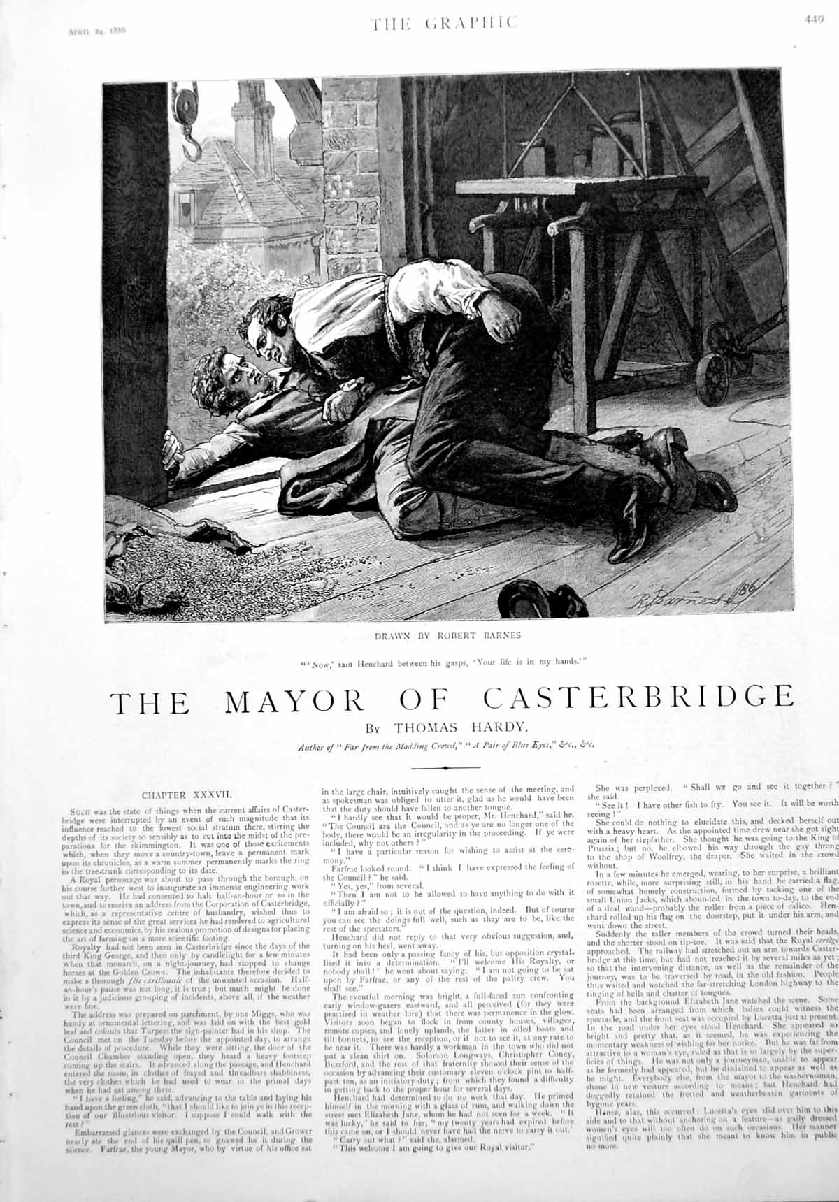 Antique Print Mayor Casterbridge Illustration Two Men Fighting Granary 1886