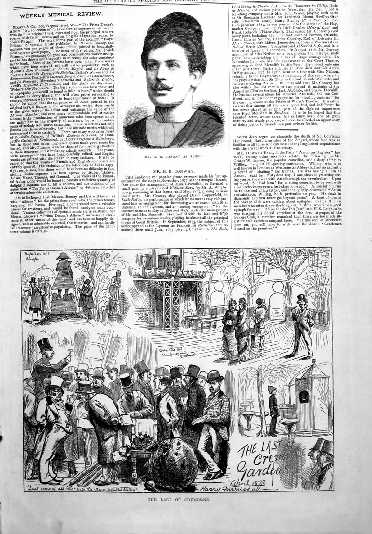 Antique Print Hb Conway Romeo Cremorne Gardens Holland'S Patent Rook 1878 19th