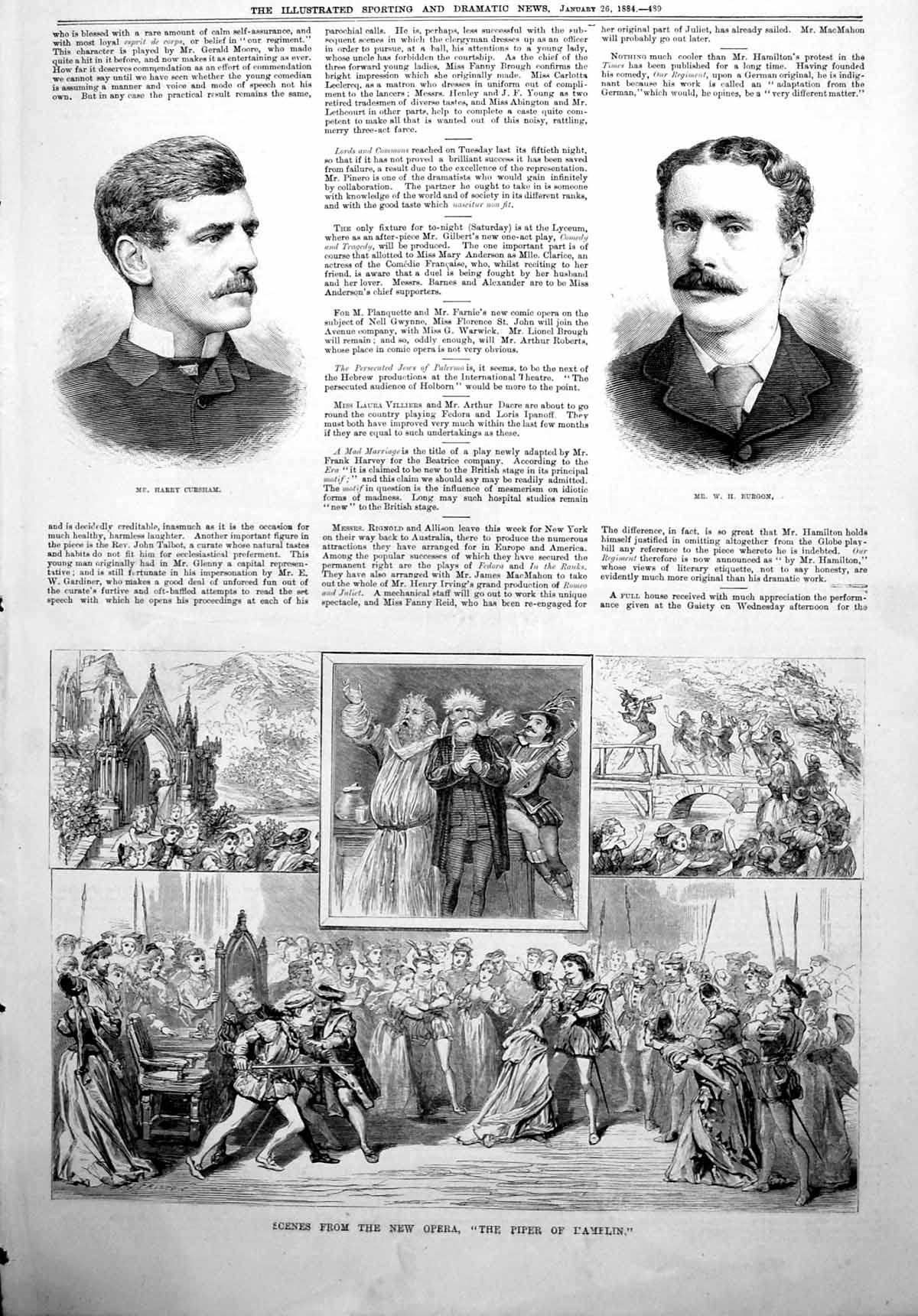 Original Old Antique Print H Cursham Wh Burgon Piper Hamelin Carved Piano 1884