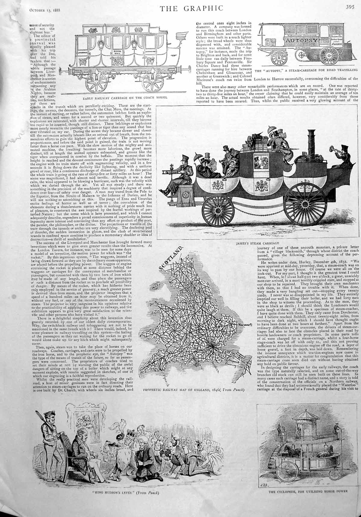 Old Print Early Railway Carriage Map James'S Steam Chat Moss Saloon 1888 19th