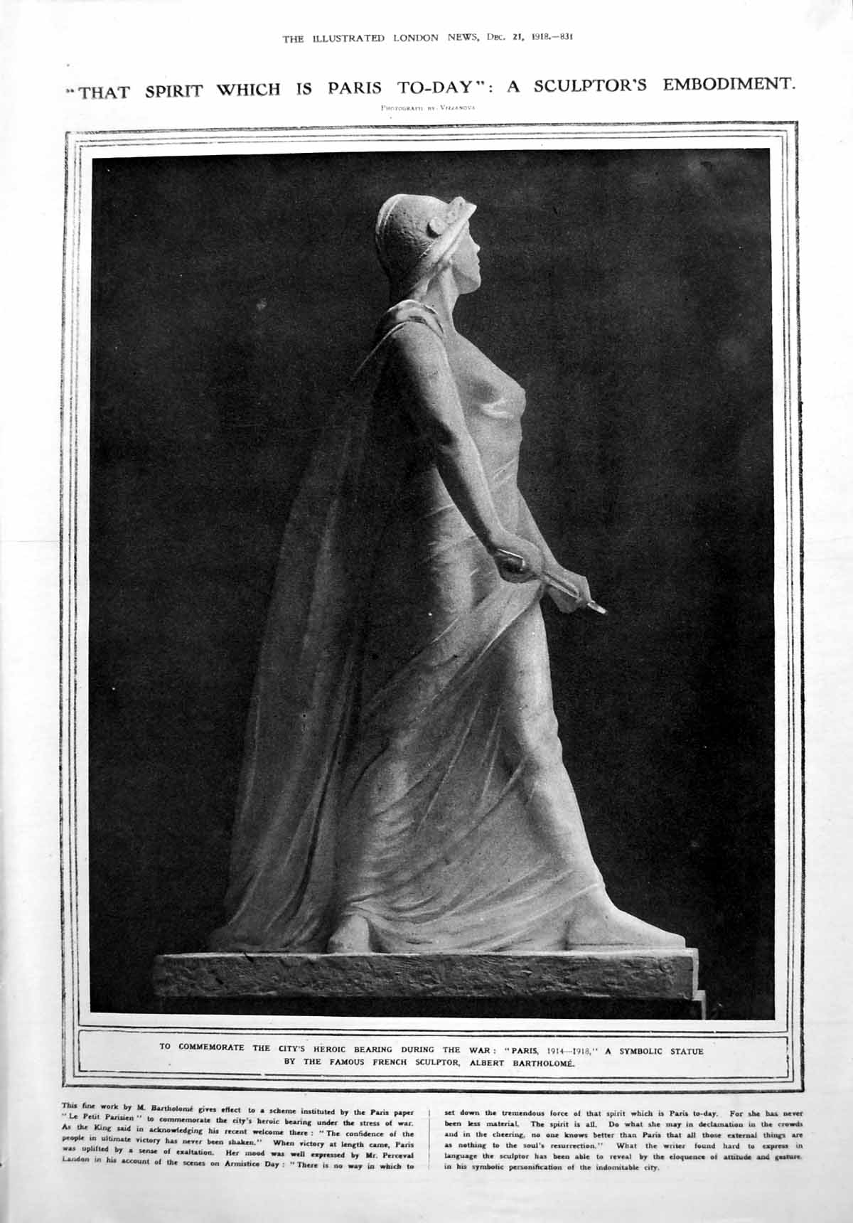 Old Print Paris Sculpture Albert Bartholome Art Acquisitions Reyns 1918 20th