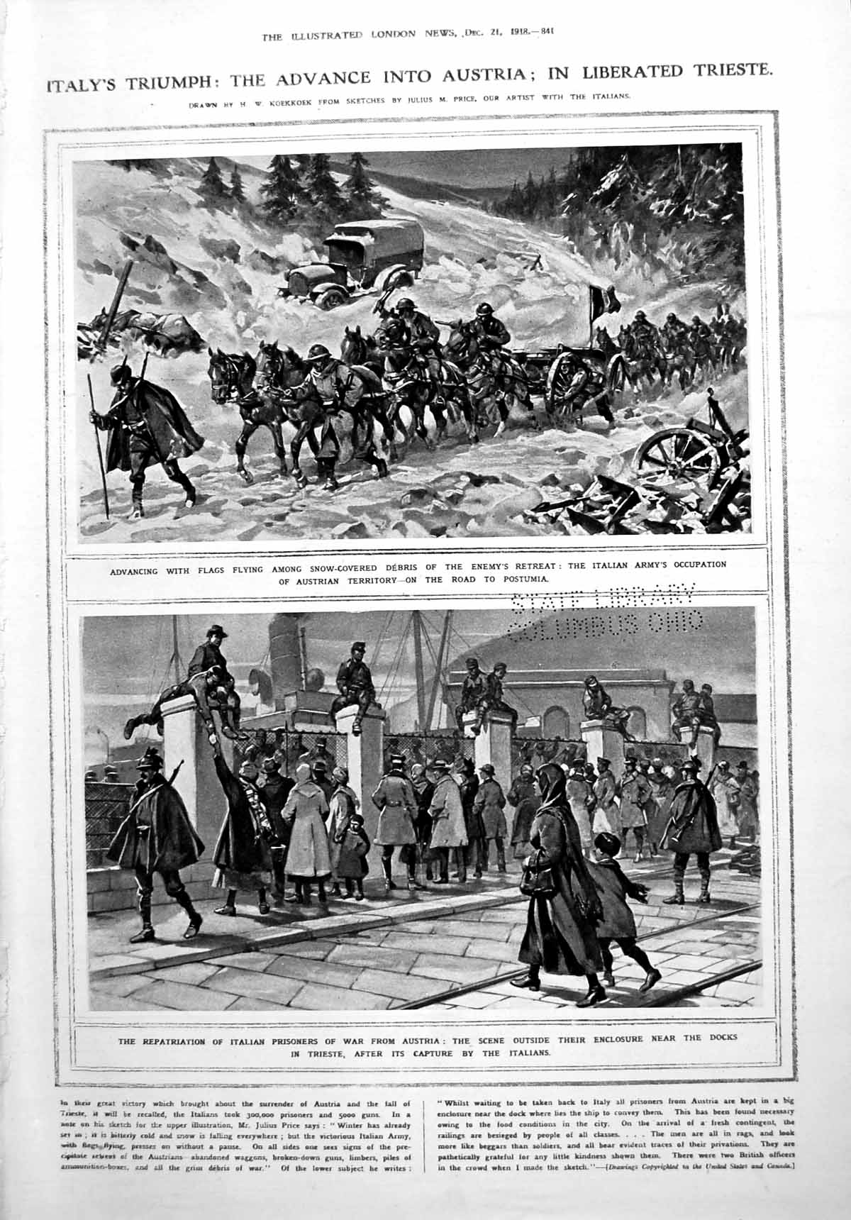 Antique Old Print Damaged Italy'S Advance Austria German Looters Caught 1918