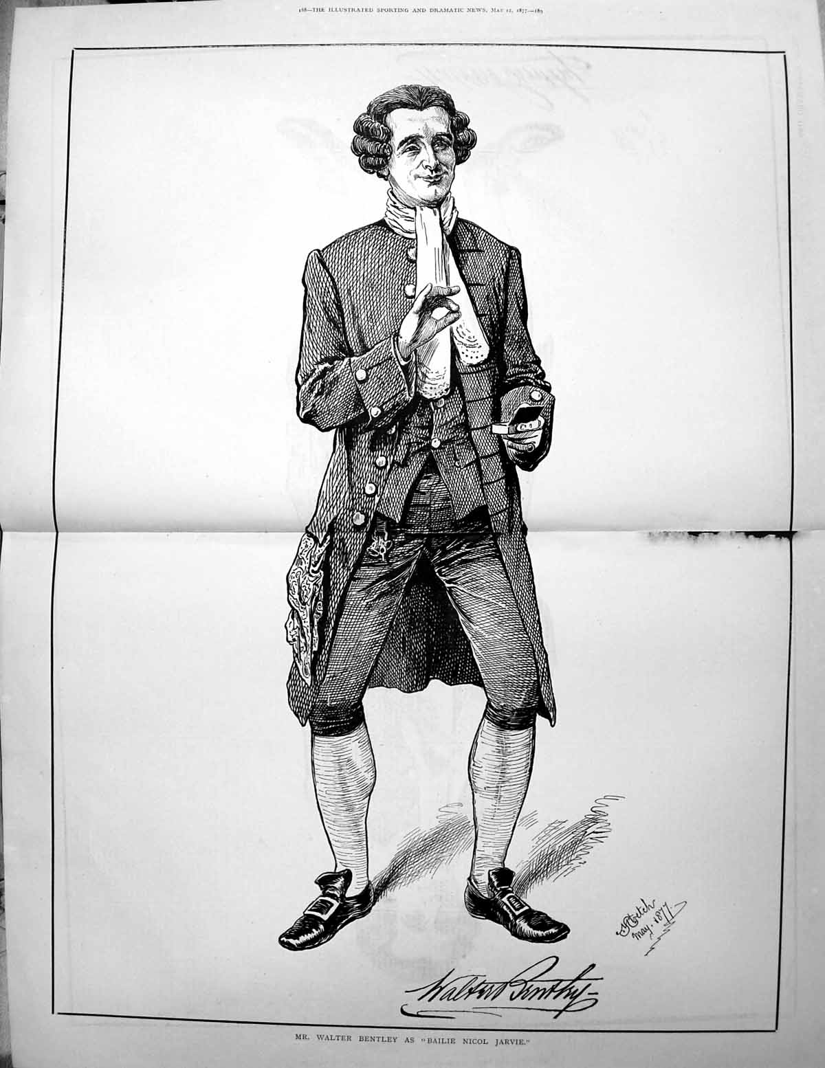 Old Antique Print Damaged Mr Walter Bentey As Bailie Nicol Jarvie 1877 19th
