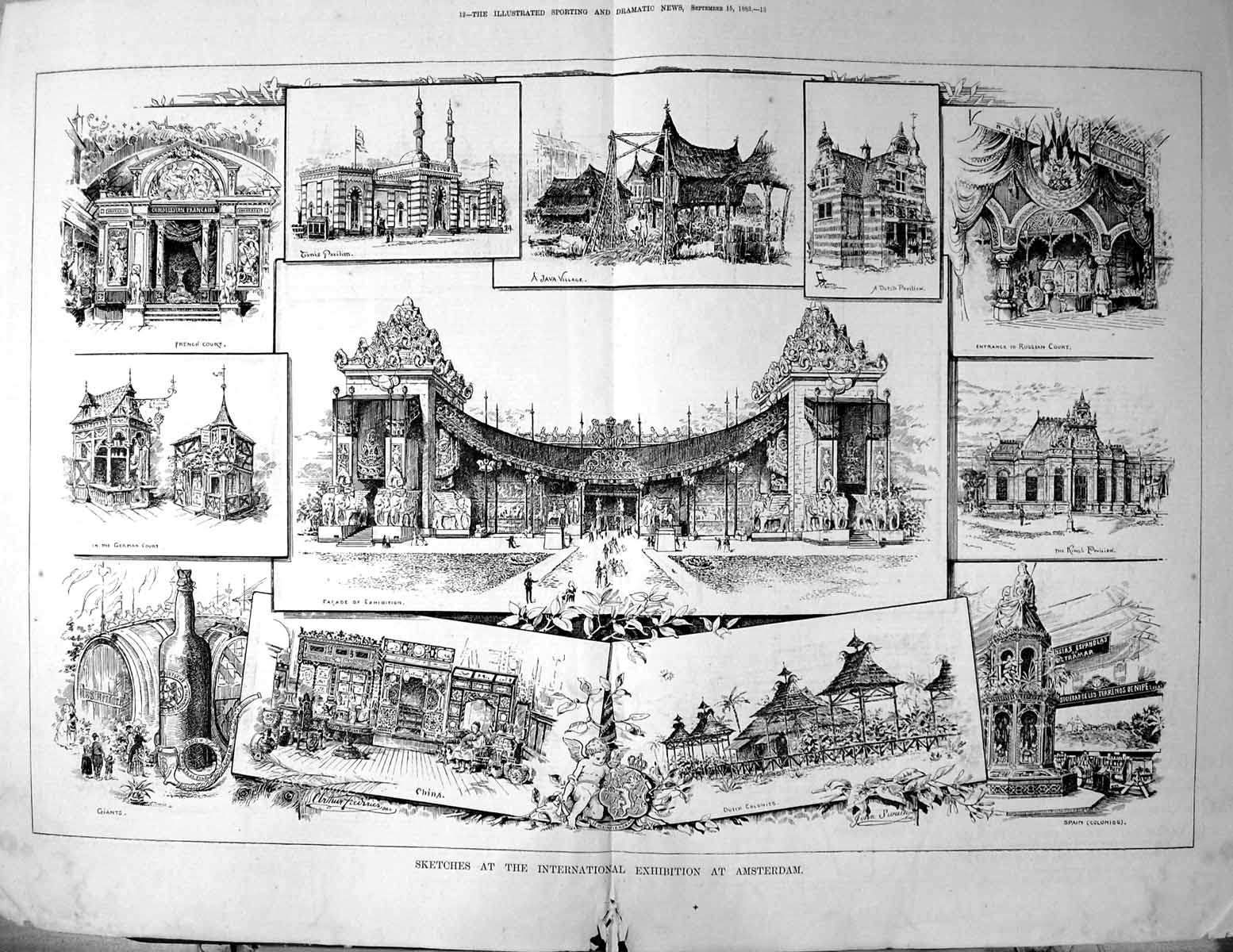 Antique Print Sketches International Exhibition Amsterdam Java China 1883 19th