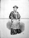 Antique Old Print Mr Phelps As Cardinal Wolsey Full Costume Lace Cross 1875