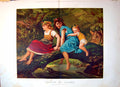 Antique Old Print Damaged Follow My Leader Painting Henry Picou Colour 1878