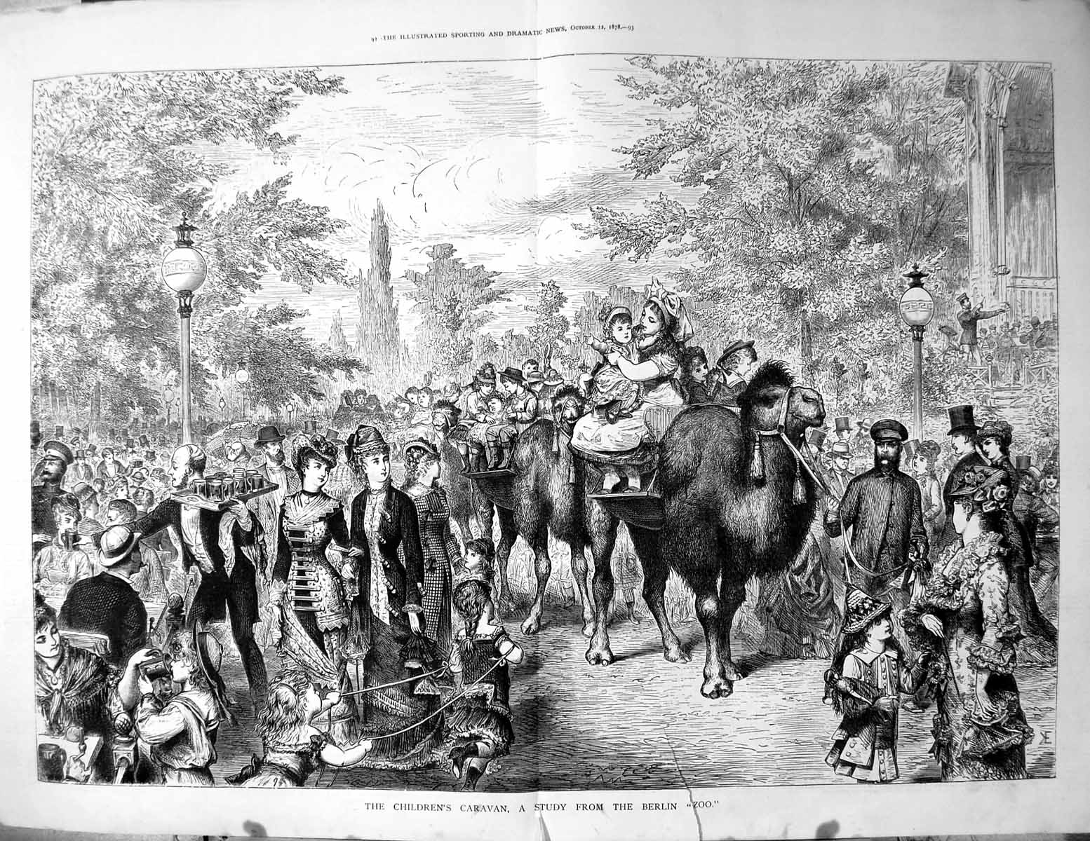 Antique Print Damaged Children'S Caravan Study Berlin Zoo Camels Beer 1878