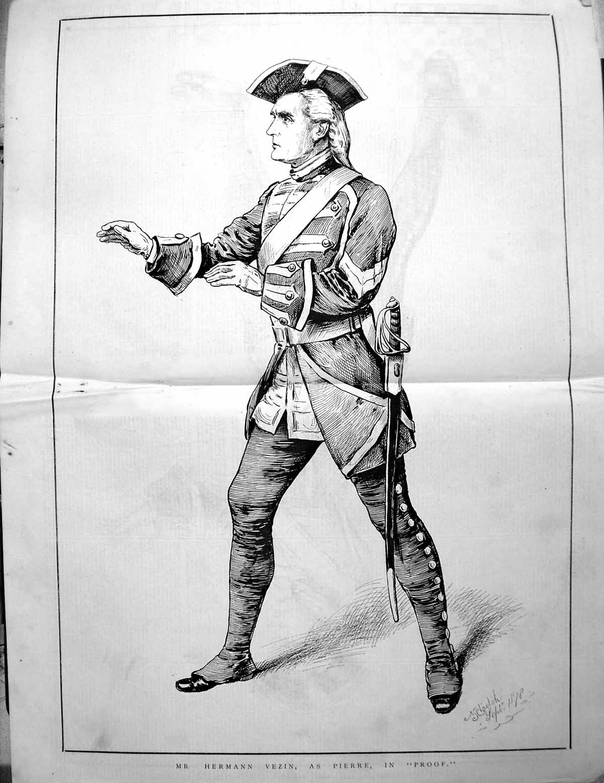 Original Old Antique Print Mr Herman Vezin As Pierre In ProSier'S Uniform 1878