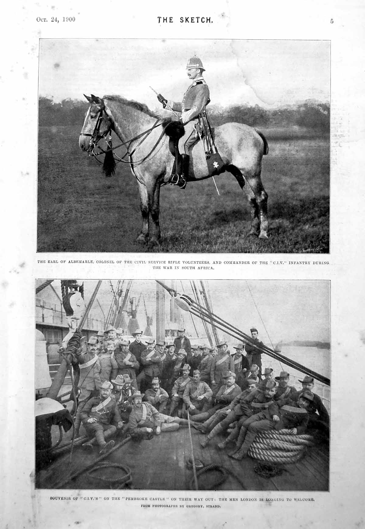 Antique Old Print Earl Albemarle Mounted Horseback Civ'S Pembroke Castle 1900