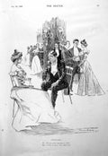 Antique Print Couple Seated Chatting Ball Gowns Dancing Humorous Quip 1900 20th