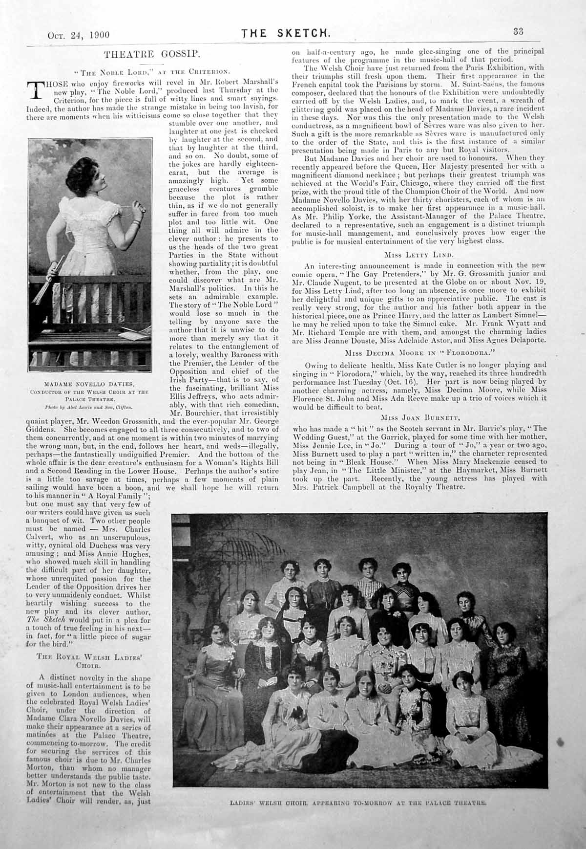 Antique Print Ladies Welsh Choir Madame N Davies Conductor Actresses 1900 0 20th
