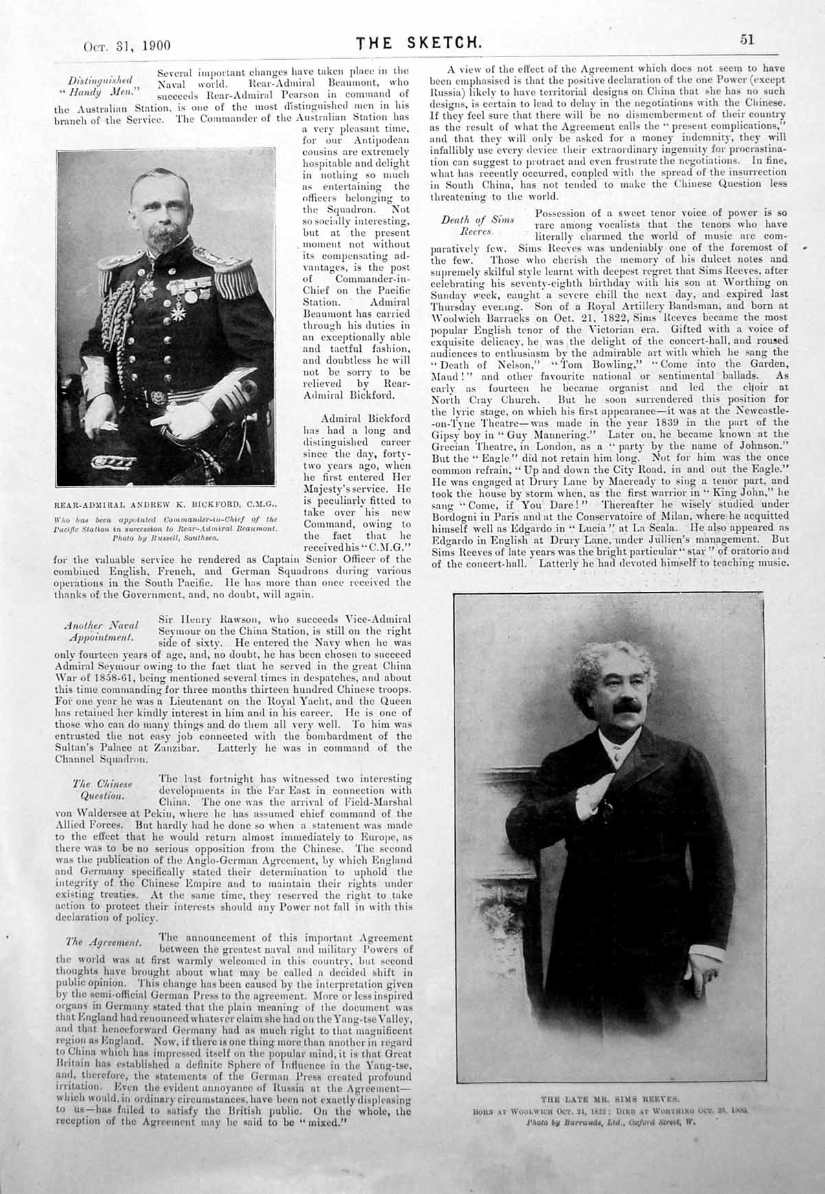 Old Rear-Admiral Ak Bickford Sims Reeves M Corneille C De Merode 1900 0 20th