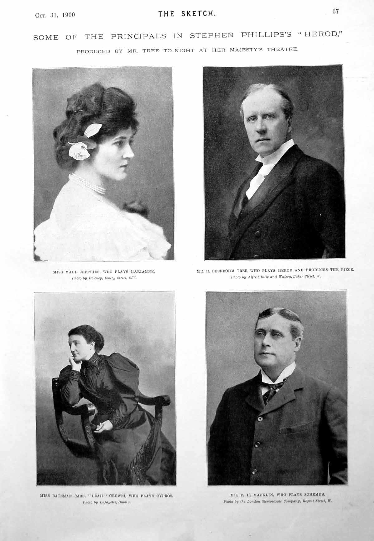 Old Print Principals Herod M Jeffries H Beerbohm Bateman Fh Macklin 1900 20th