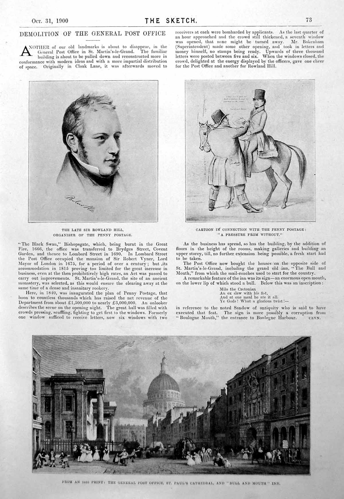 Original Old Antique Print Sir Rowland Hill Post Office W Emery C Maude 1900 0