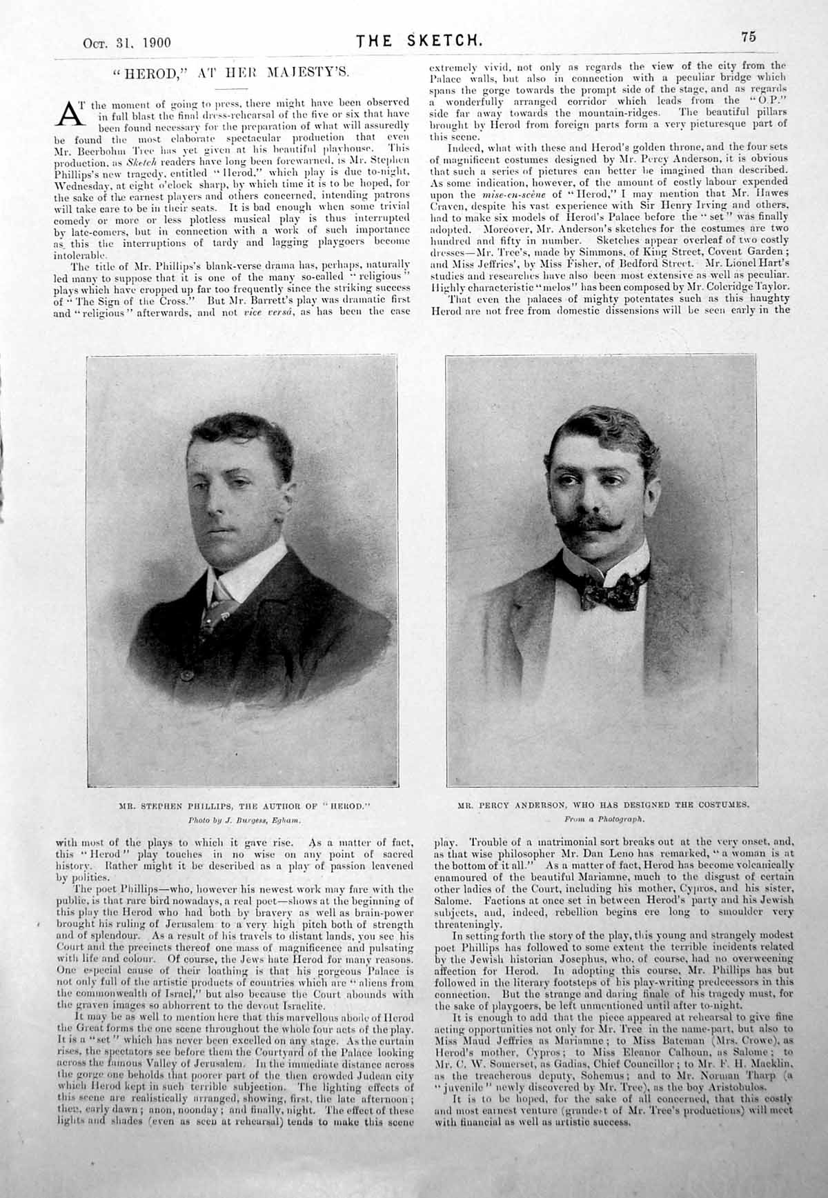 Old Print S Philips P Anderson Herod Costumes Maud Jeffries B Tree 1900 0 20th