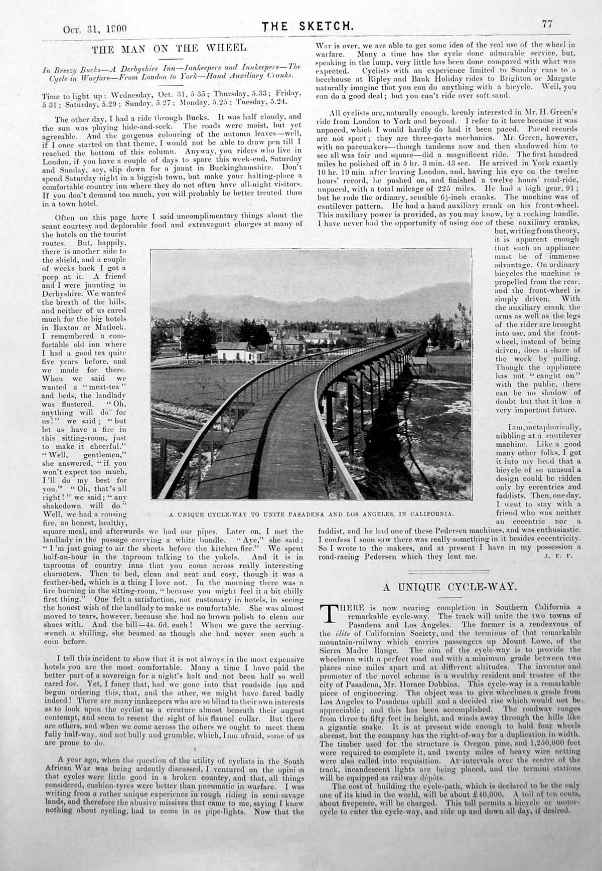 Old Cycle Way Linking Pasadena Los Angeles Col. H Mccalmont Mp 1900 0 Victorian