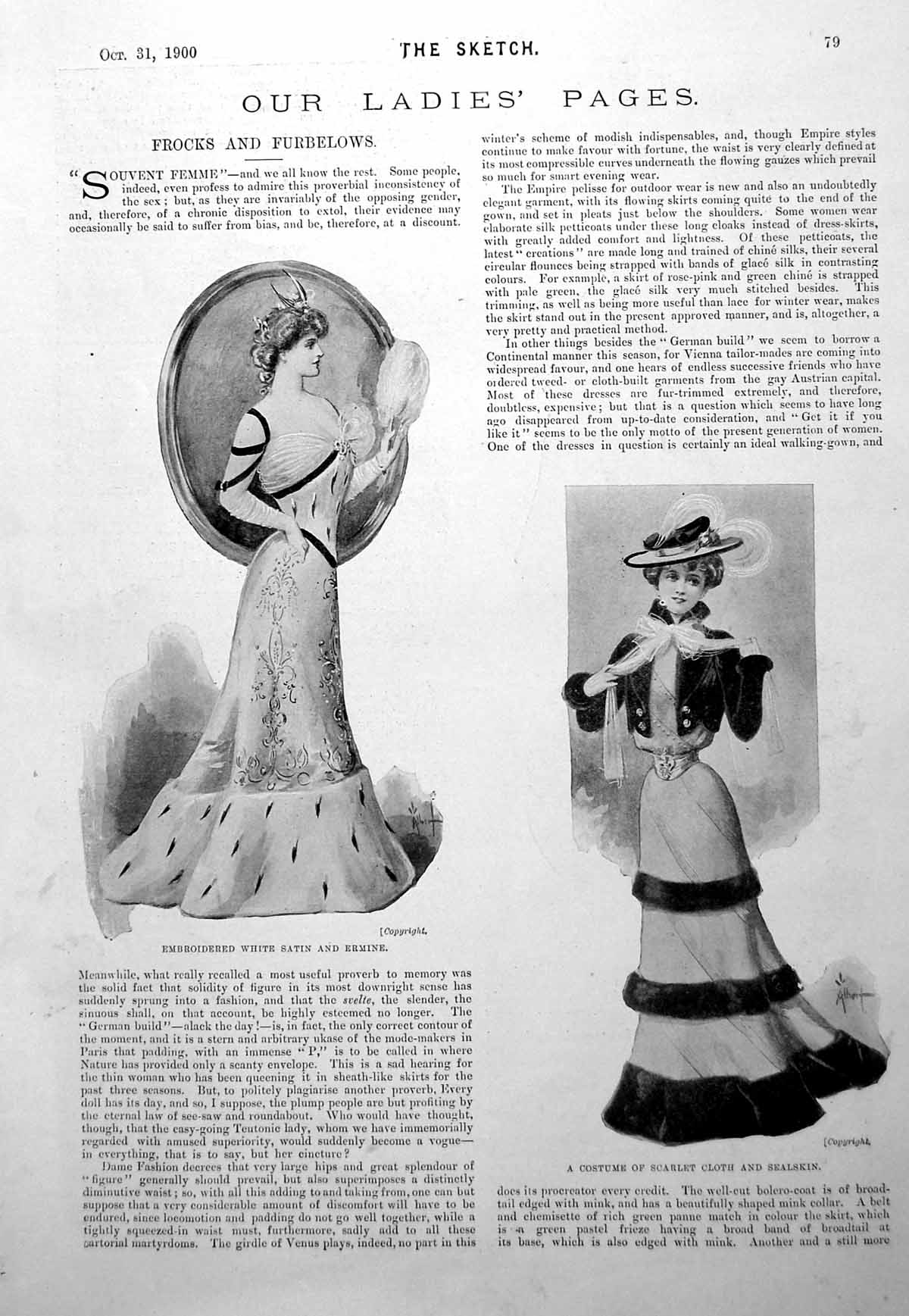 Antique Print Ladies Page Satin Ermine Frock Sealskin Opera Cloak Fox 1900 0