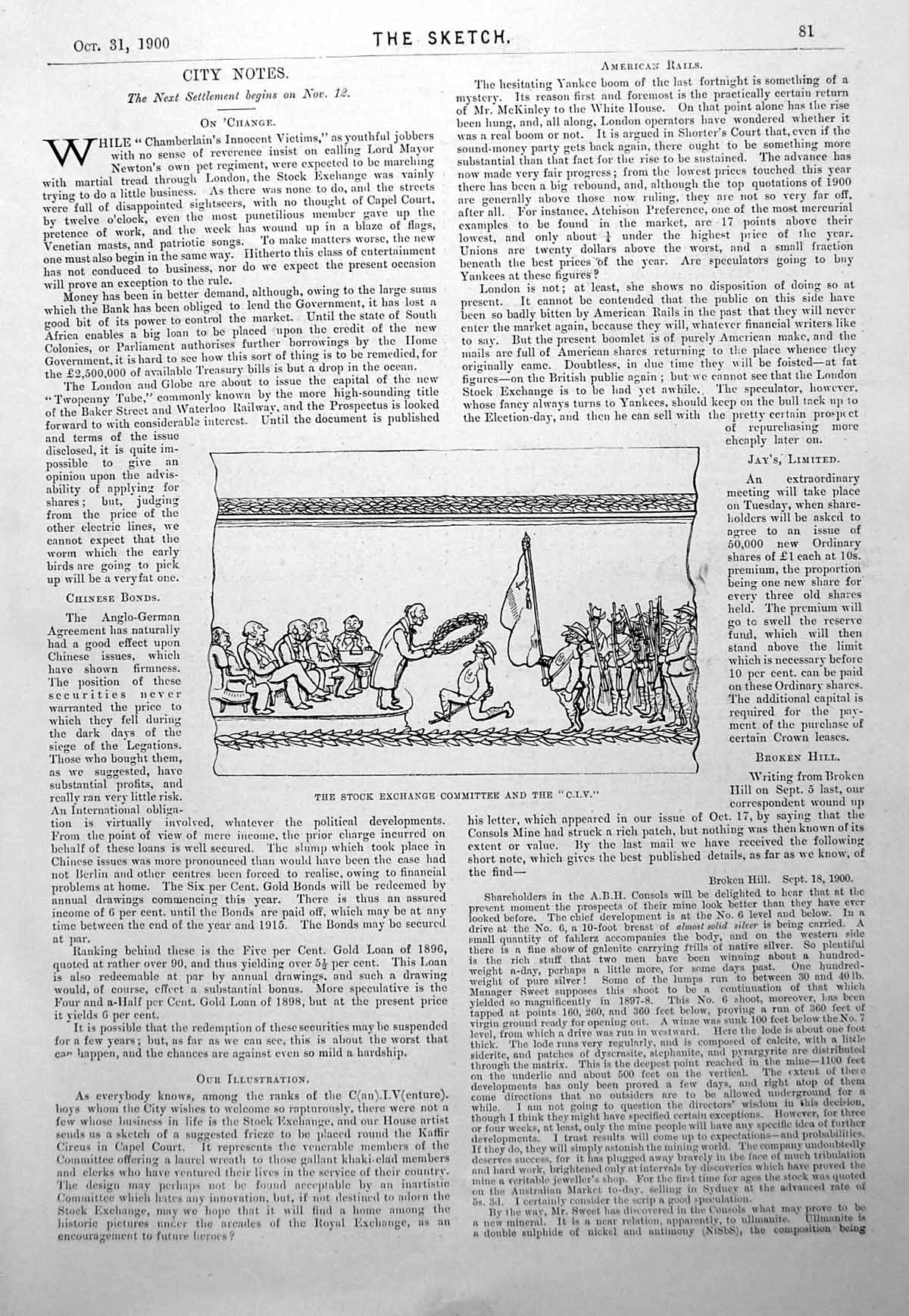 Old Antique Print The Stock Exchange Committee And The C.I.V. Wreath 1900 20th