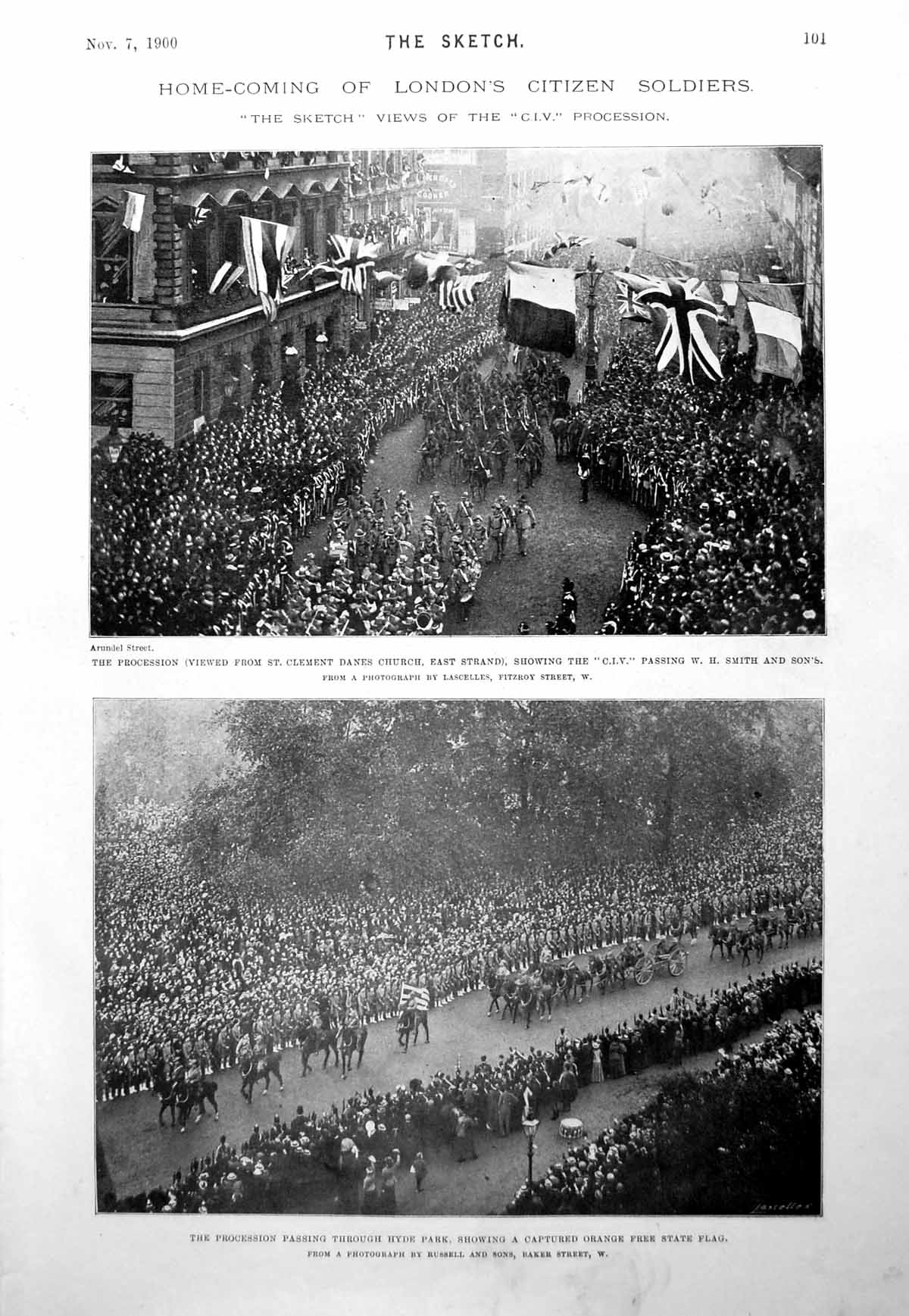 Antique Print C.I.V. Procession London Home-Coming Flags Sims Reeves 1900 20th