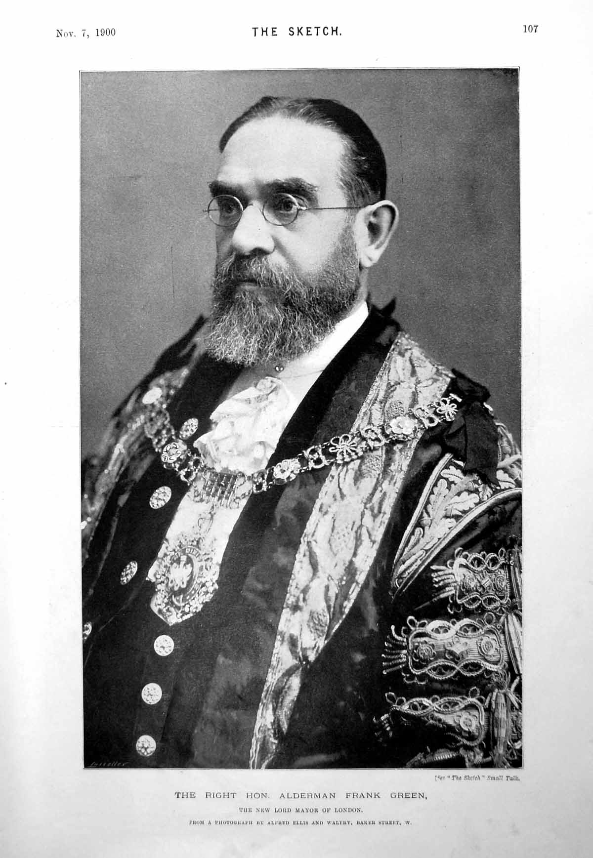 Antique Old Print Right Hon, Alderman Frank Green Wedding Guest Garrick 1900