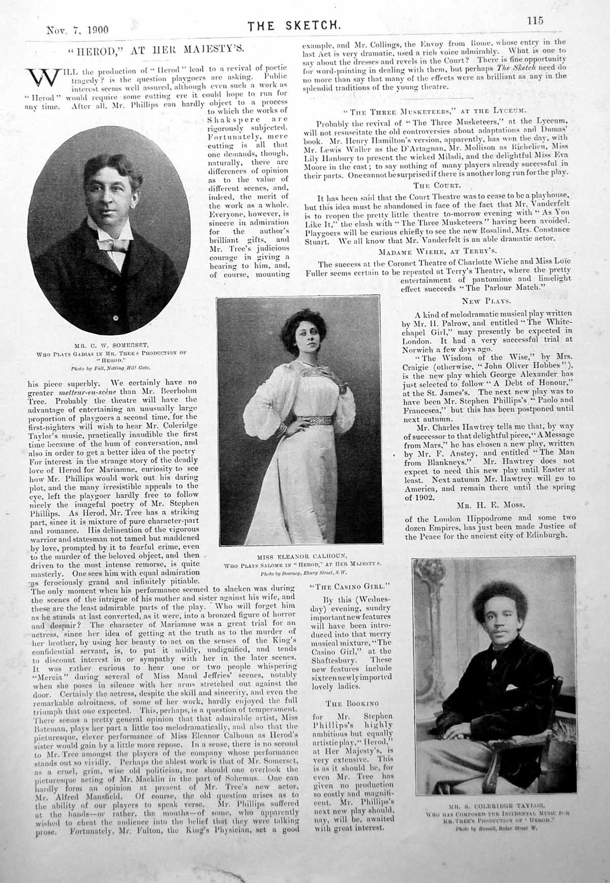 Antique Old Print Cw Somerset Miss Eleanor Calhoun S Coleridge Taylor 1900 20th