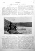 Old Print Miss Pickering Playing Fish End Salmon Season Dee Ghillie 1900 20th