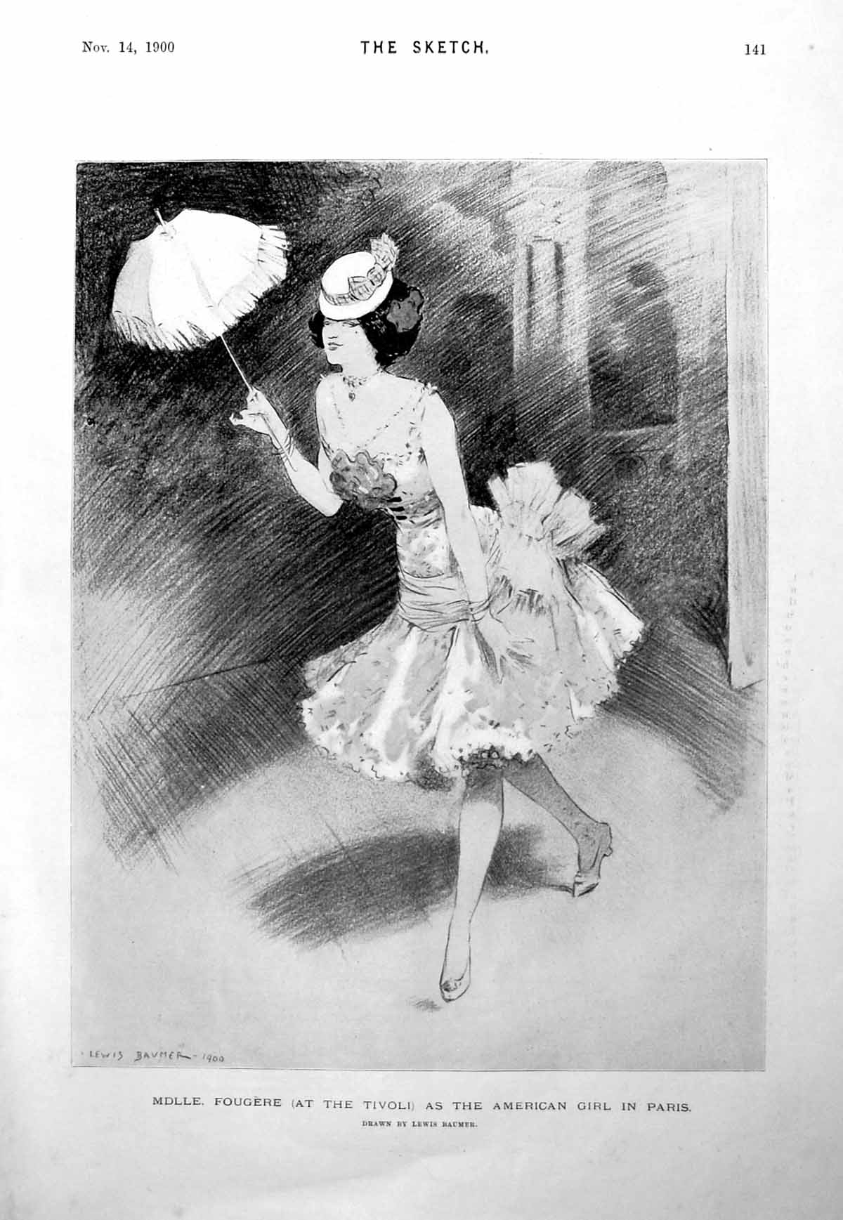 Antique Print Fougere American Girl Paris Hans Anderson Illustration 1900 20th