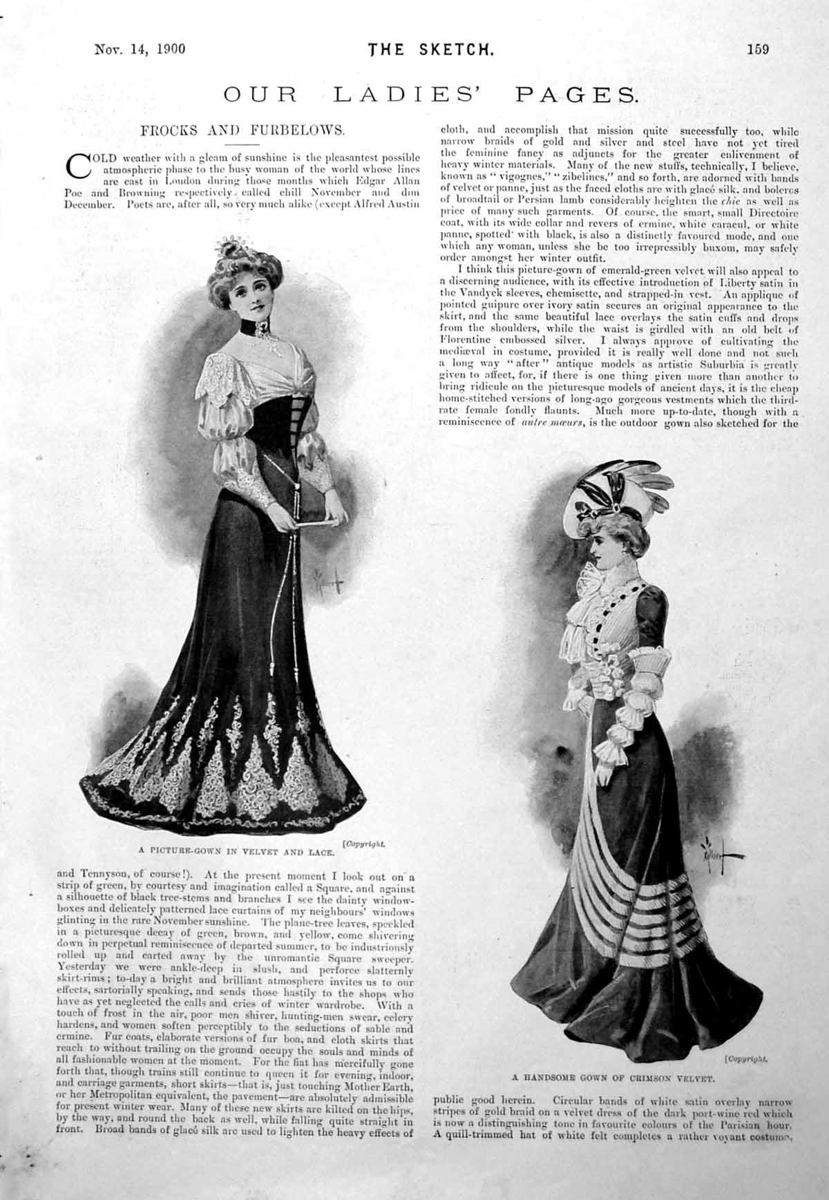 Old Ladies Page Picture Gown Velvet Lace New Parisian Jewellery 1900Victorian