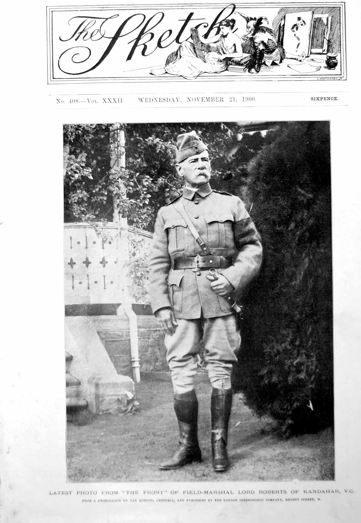 Antique Old Print Field-Marshal Lord Roberts Kandahar Photo From Front 1900