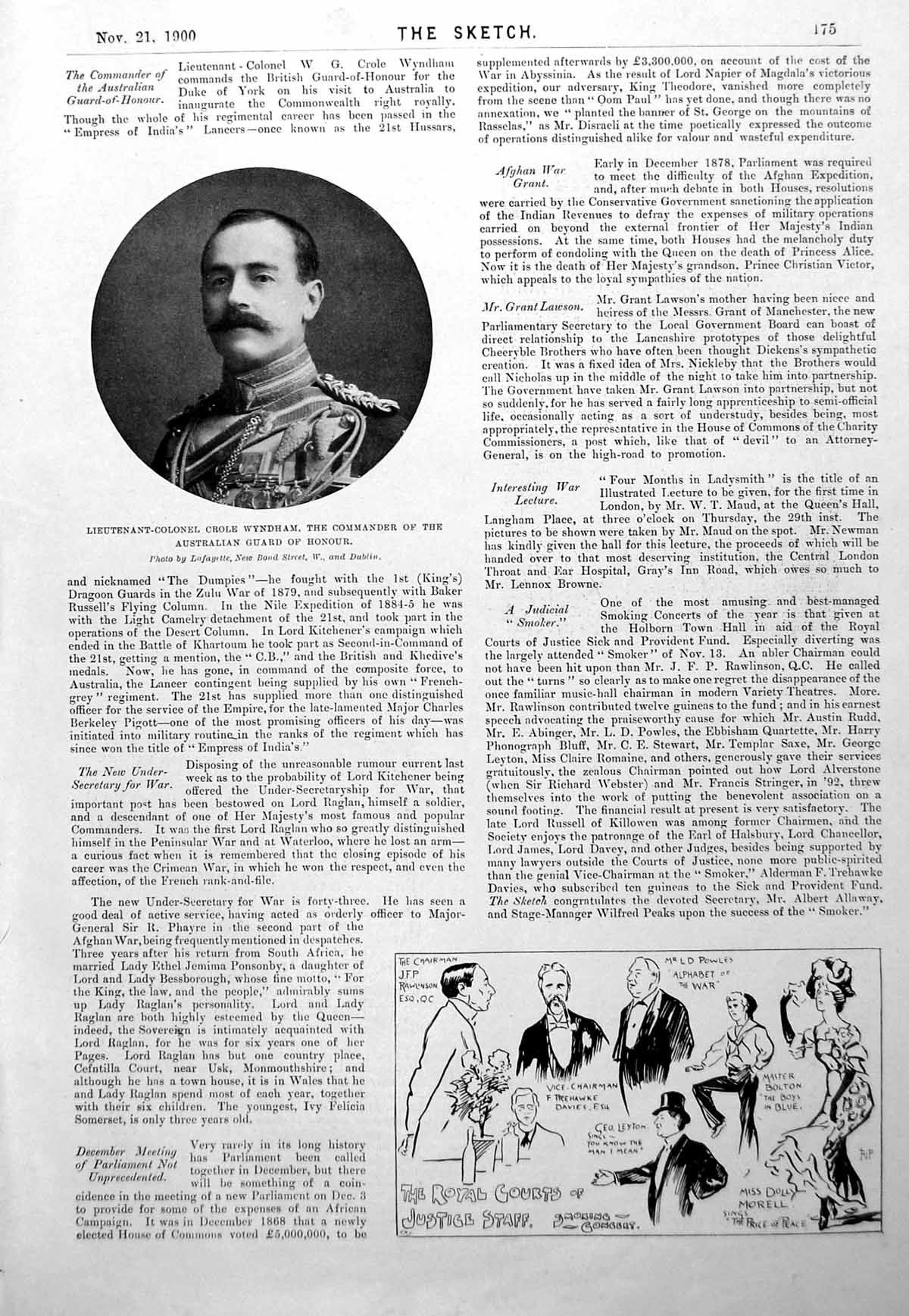 Antique Print Crole Wymdham Royal Courts Justice Tom Browne Sketches 1900 20th