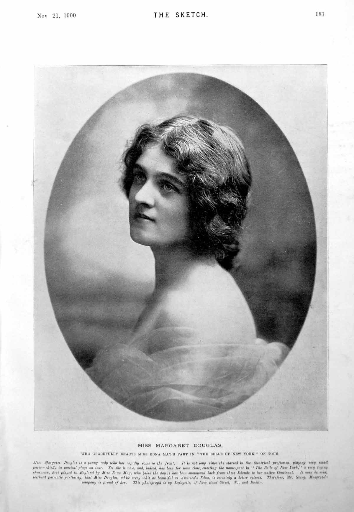 Old Antique Print Miss Margaret Douglas Belle New York Mirror Venus 1900 20th