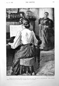 Antique Old Print Lass Playing Piano Mother Telling Her To Play Hymns 1900 20th