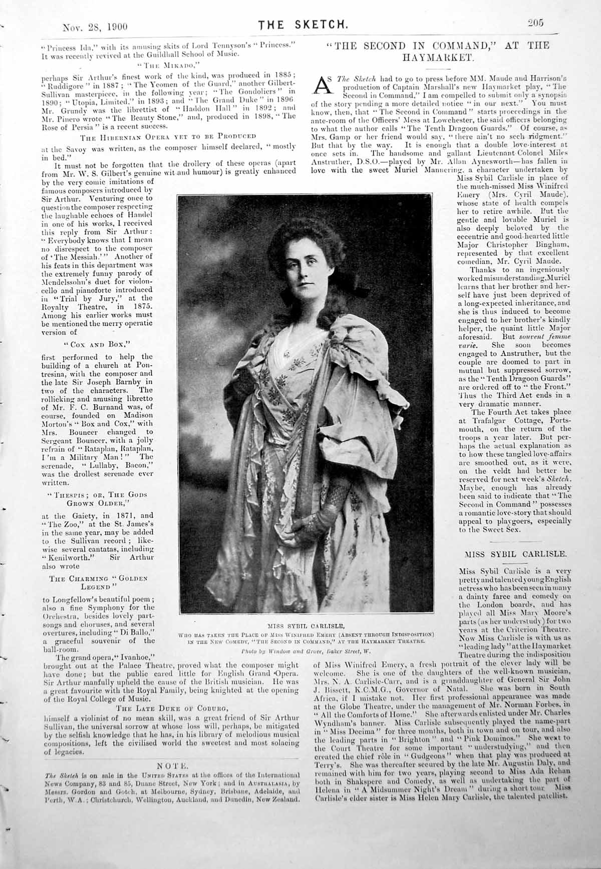 Antique Print Sybil Carlisle Haymarket Theatre New Cabinet Fishermen 1900 20th