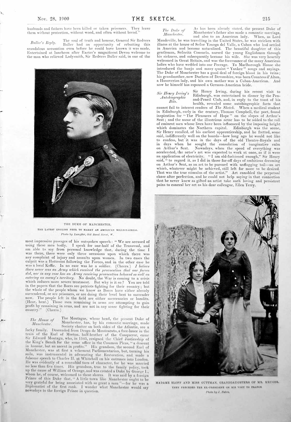 Antique Old Print Duke Manchester Mr Krugers Granddaughters Tom Browne 1900