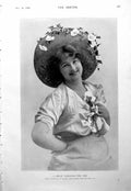 Antique Print Smile Through The Fog Beautiful Lady Hat Flowers Garland 1900