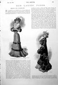 Antique Old Print Ladies Page Stylish Gown Cloth Sable Handsome Cloak 1900 20th