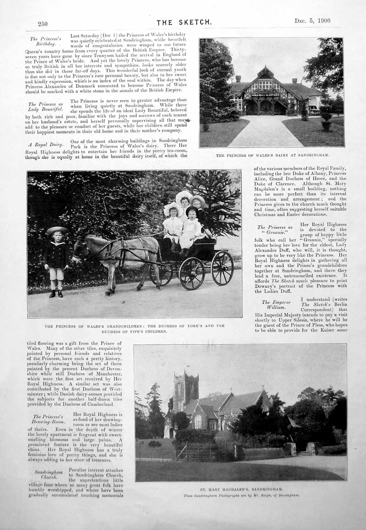Antique Old Print Priness Wales Grandchildren Dairy Guests Sandringham 1900