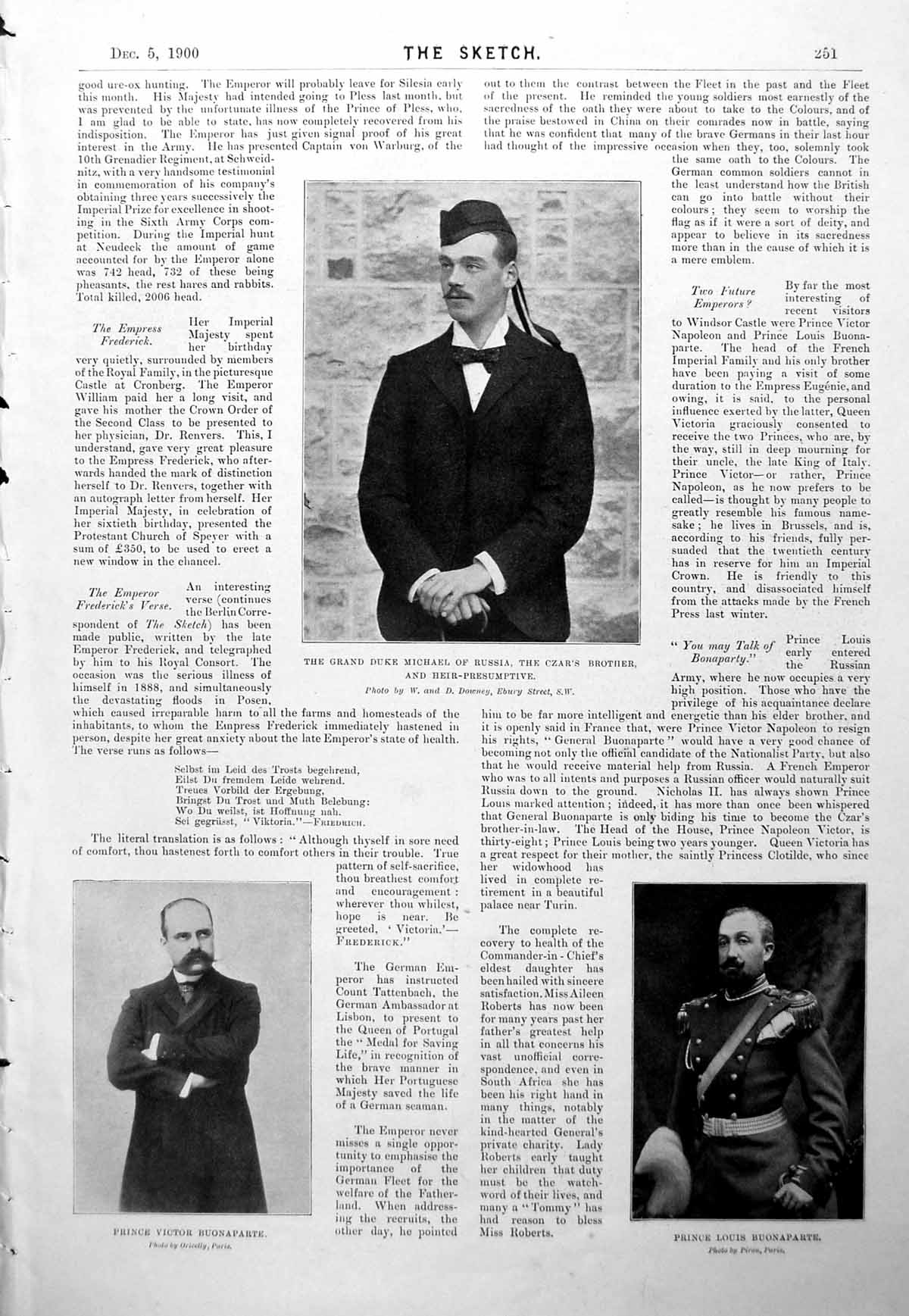 Old Print Grand Duke Michael Russia Victor Buonaparte Louis Wallace 1900 20th