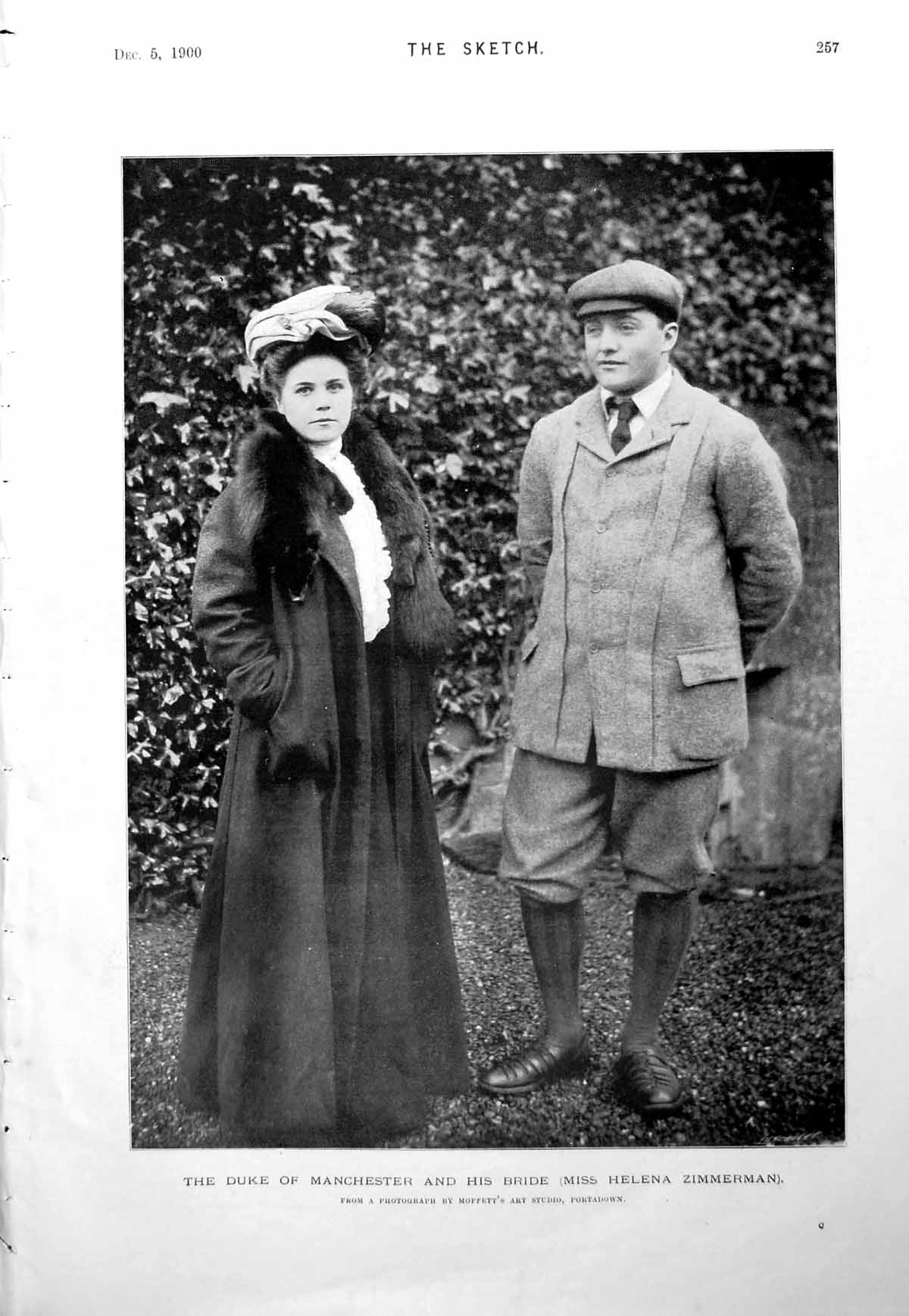 Original Old Antique Print Duke Manchester Bride Miss Helena Zimmerman 1900