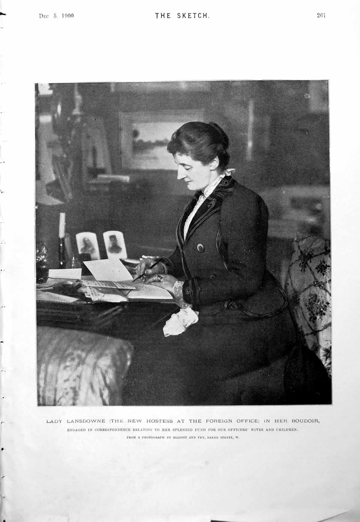 Antique Old Print Lady Lansdowne New Hostess At Forign Office In Boudoir 1900