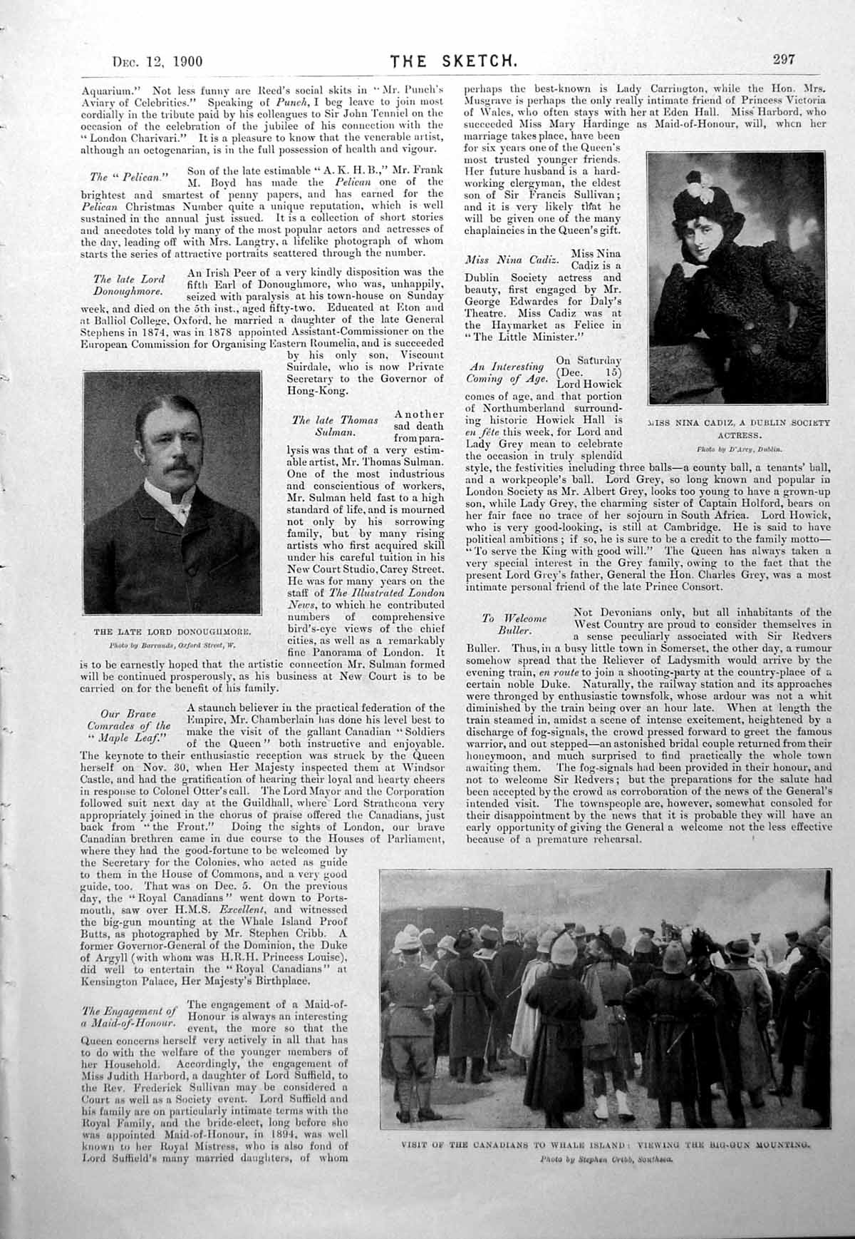 Antique Old Print Lord Donoughmore Nina Cadiz Canadians Frank Cooper 1900 20th