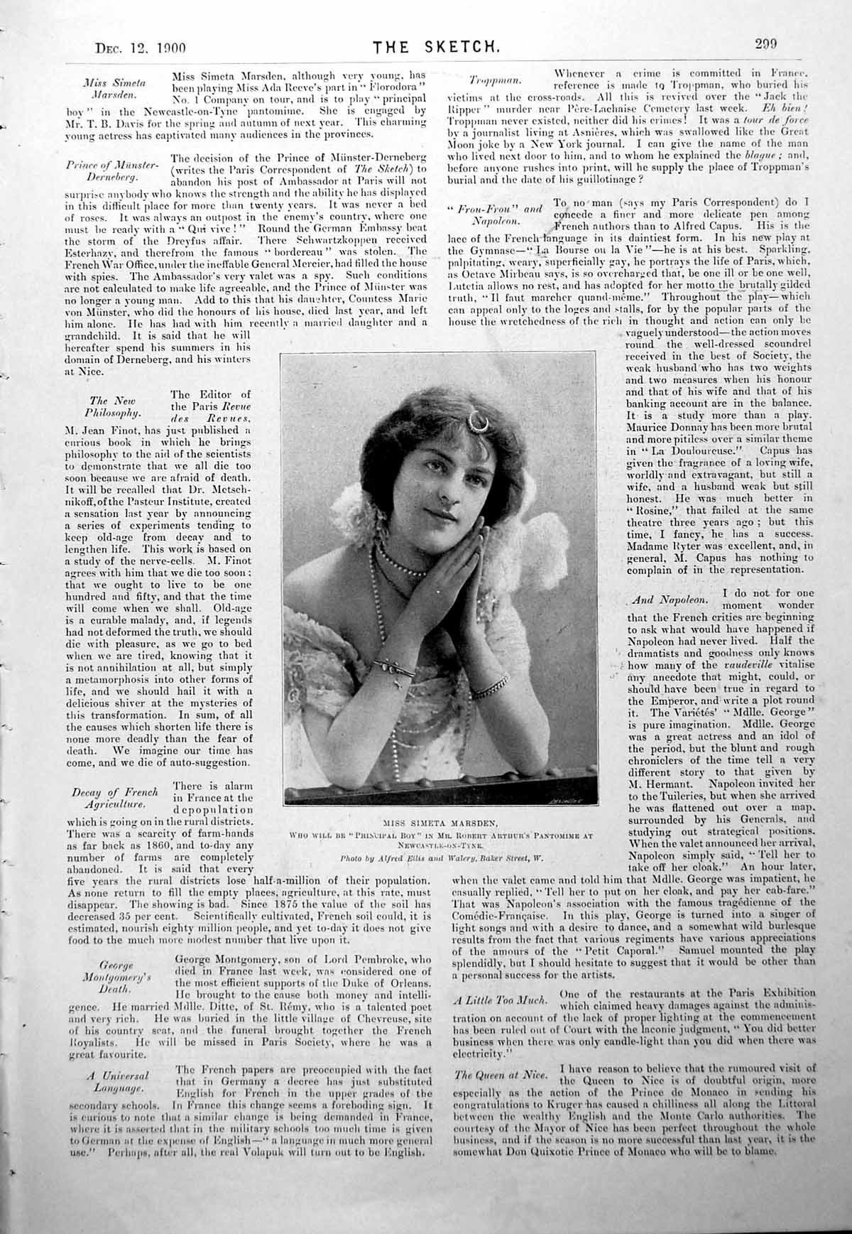 Antique Print Miss Simeta Marsden Pantomime Social Jester Tom Browne 1900 20th