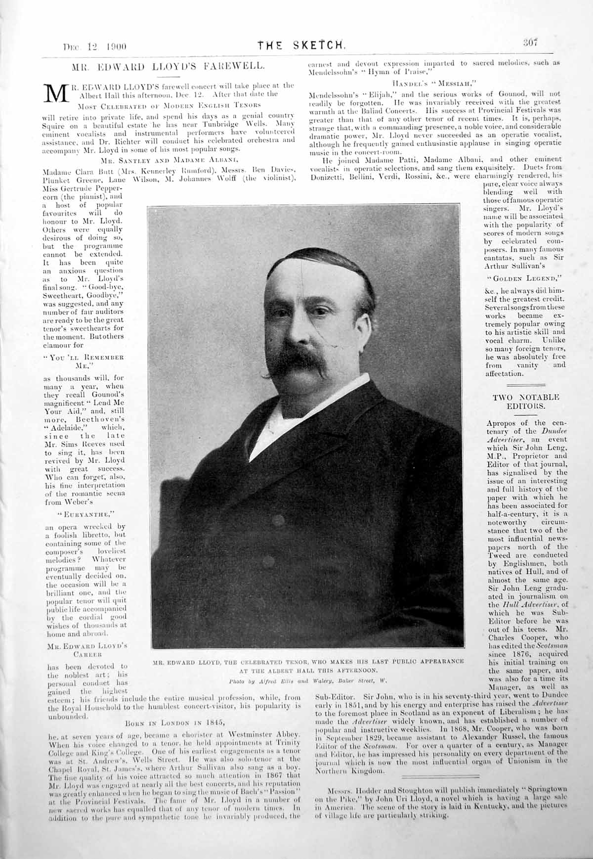 Antique Old Print Mr Edward Lloyd Celebrated Tenor Portrait Photograph 1900