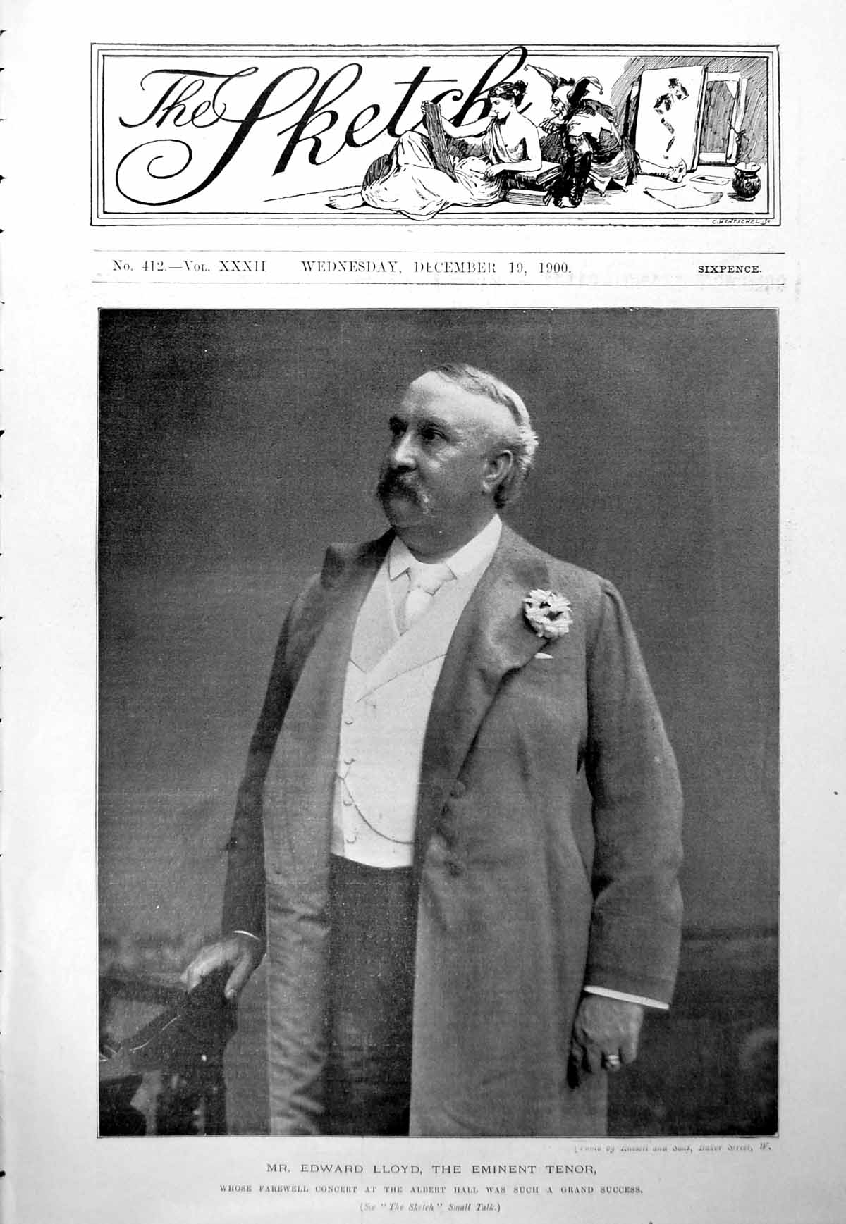 Antique Print Mr Edward Lloyd The Eminent Tenor Frontispiece Portrait 1900 20th