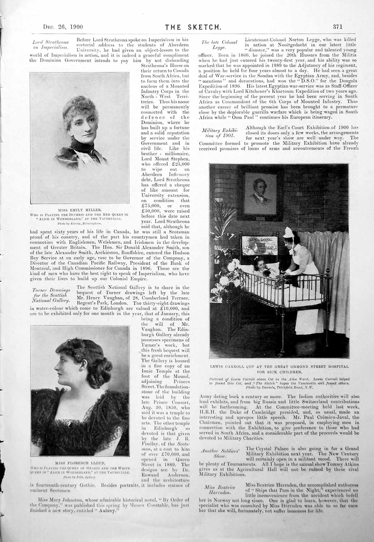 Old Print Miller Lewis Caroll Cot Great Ormond Street Ladies Rifle 1900 20th